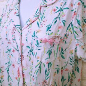NWOT Laura Ashley Spring Floral Pajama PJ Top Lady-XL Pocket Bow Trim Collar SSL